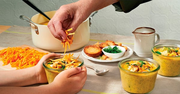 Broccoli soup with medium cheddar cheese
