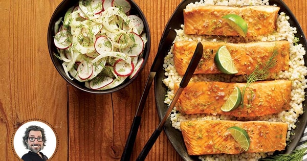 Maple teriyaki salmon with lime and fennel & radish salad from Christian Bégin