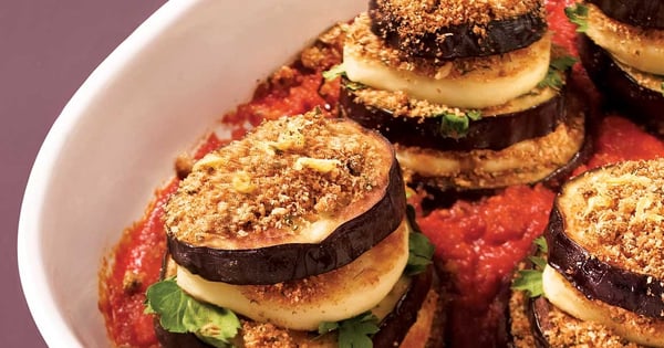 Eggplant and doré-mi cheese millefeuille