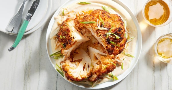 Grilled Whole Cauliflower with Miso Mayo