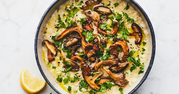 Oven Risotto with Crispy Roasted Mushrooms