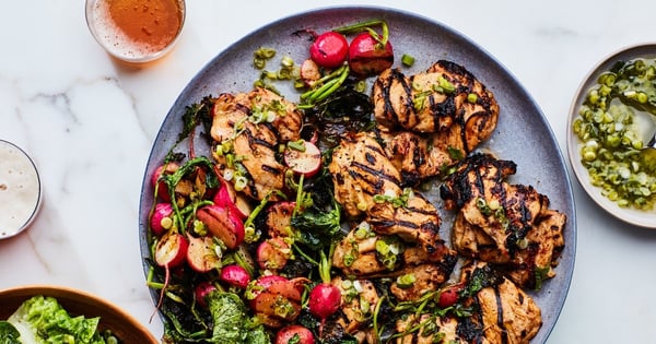 Ginger-Grilled Chicken and Radishes with Miso-Scallion Dressing
