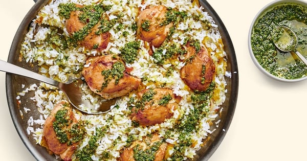 Chicken and Rice With Leeks and Salsa Verde