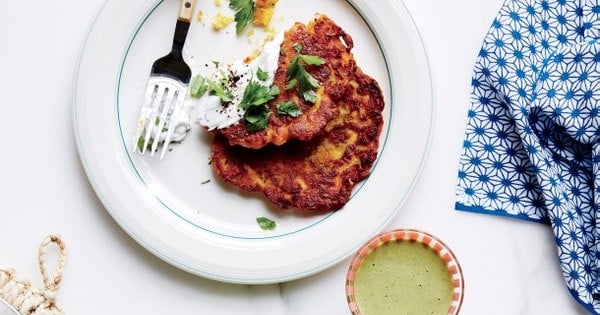Chickpea Pancakes with Leeks, Squash, and Yogurt