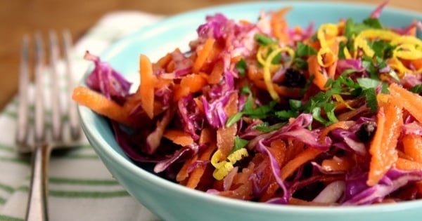 Carrot Cabbage Slaw with Orange Molasses Dressing