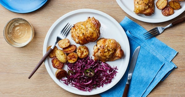Crispy Chicken and Potatoes with Cabbage Slaw