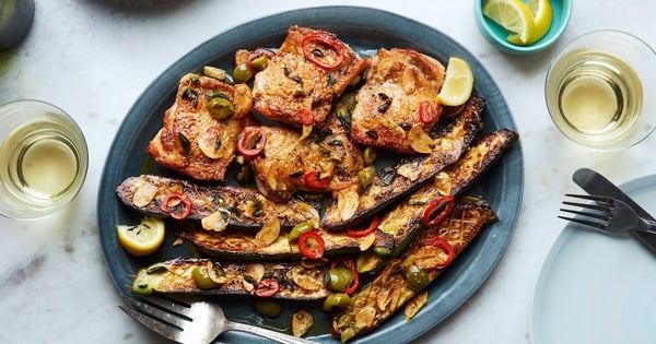 Crispy Pan-Seared Chicken and Zucchini with Olives and Lemon