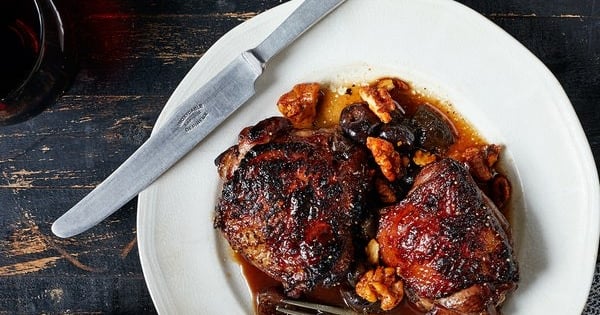Fig-Braised Chicken with Spiced Walnuts