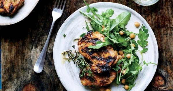 Grilled Chicken with Arugula and Warm Chickpeas