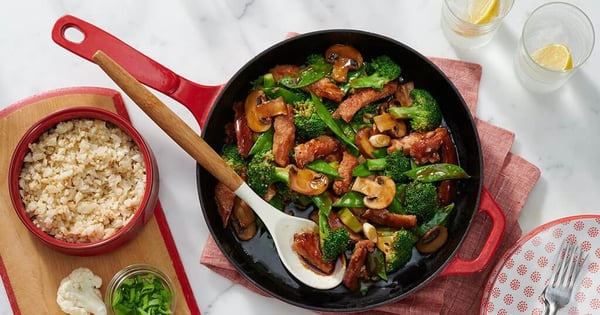 Balsamic Pork Stir-Fry Over Cauliflower Rice