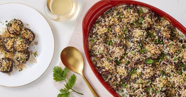 Creamy Stuffed Mushroom Cap Casserole