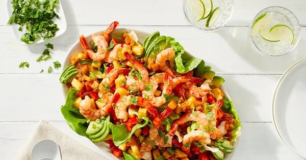 Peach-Mango Shrimp, Pineapple and Avocado Salad