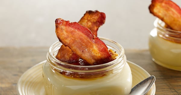 Maple crème brulée with caramelized bacon