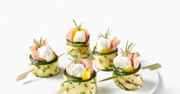 Grilled vegetable roulade with ham