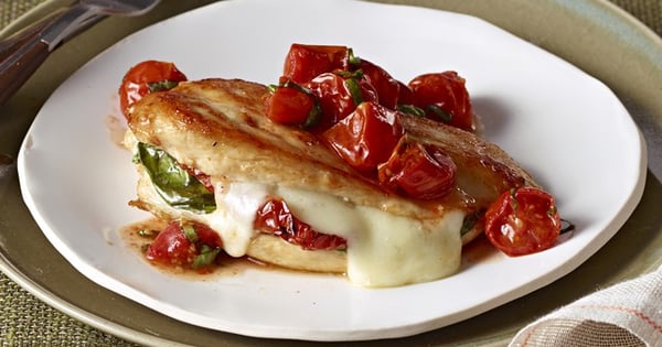 Mozzarella-Basil Chicken with Roasted Tomatoes