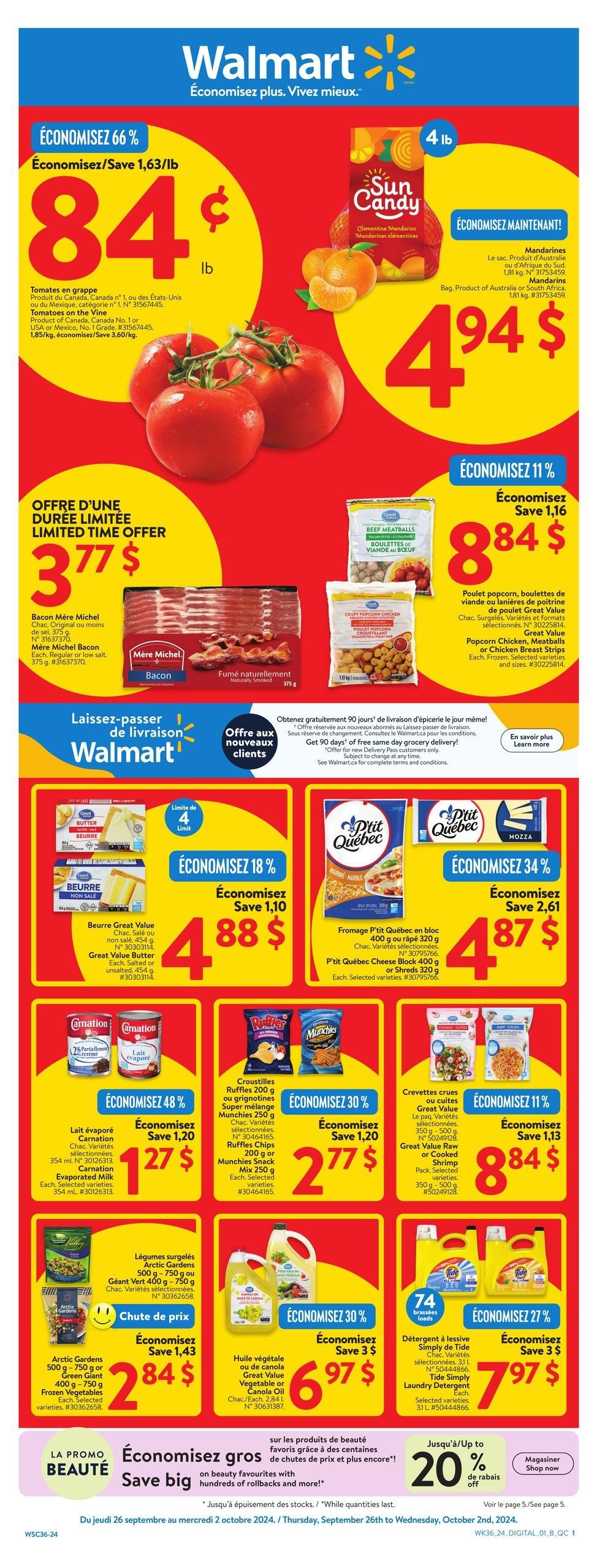 Walmart Canada Quebec Weekly Flyer Specials from Sep 26th to Oct 2nd 2024 Flyers Online