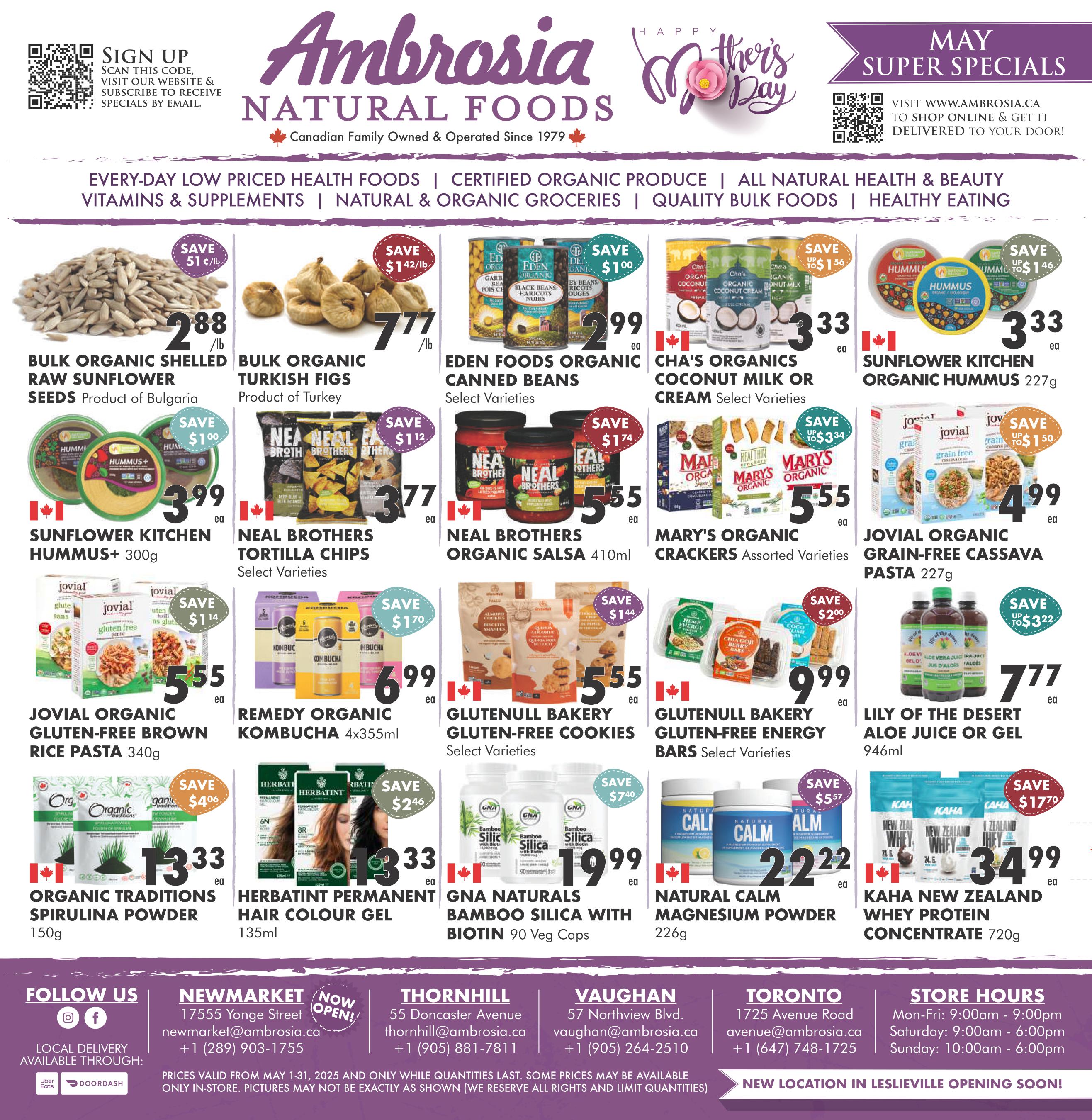 Ambrosia Natural Foods - Monthly Specials - Valid from May 1 to 31, 2025 - Page 1