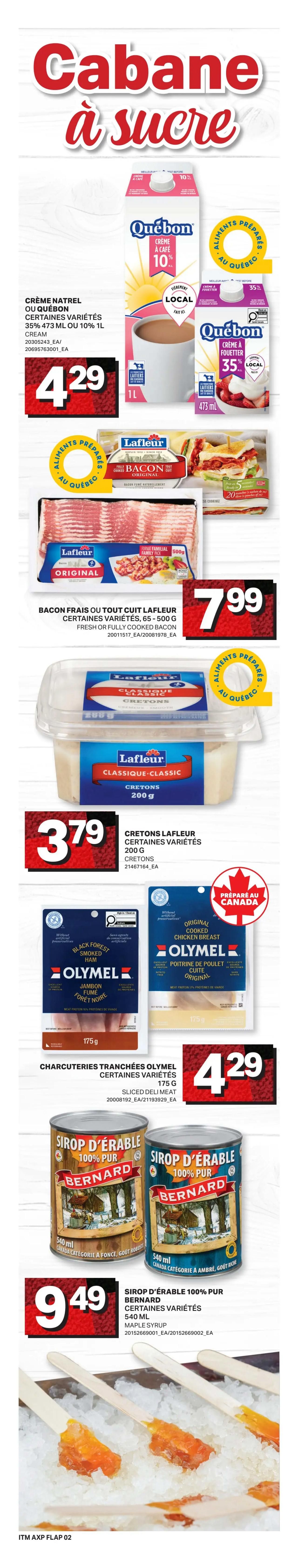 Axep flyer page 3 features fresh pork tenderloin for $3.49/lb and fresh boneless, skinless chicken thighs for $5.49/lb. Farmer's Market brand lemons are $4.99 for a 3 lb bag, and Russet potatoes are $4.99 for a 10 lb bag. D'Italiano sliced, hamburger, or hot dog buns are available. Olivieri fresh pasta or pasta sauce is $7.49. Carnation evaporated milk, Betty Crocker Super Moist French Vanilla cake mix, or whipped frosting are $1.89. Geant Vert canned green beans or Le Sieur tender peas are 3/$4. Delight coffee enhancer, juice, blends, or lemonade are $4.49. Tropicana Pure Premium orange juice is also featured. Giuseppe Pizzeria thin crust or rising crust frozen pizzas are $4.99. Pepsi or Canada Dry soft drinks are $7.49 + tax for a 12 x 355 mL pack. Maxwell House Original Roast coffee is $15.99 for 631-900 g.