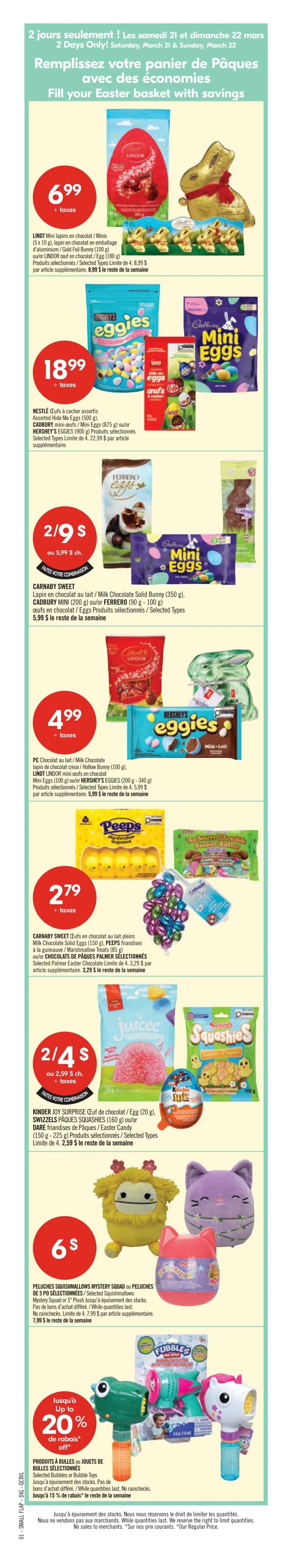 Pharmaprix flyer page 4 featuring 'JoursPlus' and 'Moredays' specials. Open the PC Optimum app to get offers. Offers include: 15,000 Optimum points (value of $15) for every $50 spent on Pampers Diapers, Training Pants and Wipes products; 4,000 Optimum points (value of $4) for every $10 spent on Ritz Snack Pack, Mini Biscuits, Oreo, Christie Chips Ahoy!, and Maynard's Sour Patch Kids products; 5,000 Optimum points (value of $5) for every $10 spent on Old El Paso Meal Maker products; 4,000 Optimum points (value of $4) for every $10 spent on Philadelphia Cream Cheese, Kraft Singles or Cheez Whiz products; 1,500 Optimum points (value of $1.50) on VH Sauces (341 mL - 380 mL); and 8,000 Optimum points (value of $8) for every $20 spent on IAMS Cat and Dog Food products. Also features a fuel offer: 30 Prime points + 30 Bonus points per litre of fuel purchased at Esso or Mobil stations from March 19-22, which is equivalent to 3¢/L in points. Conditions apply.