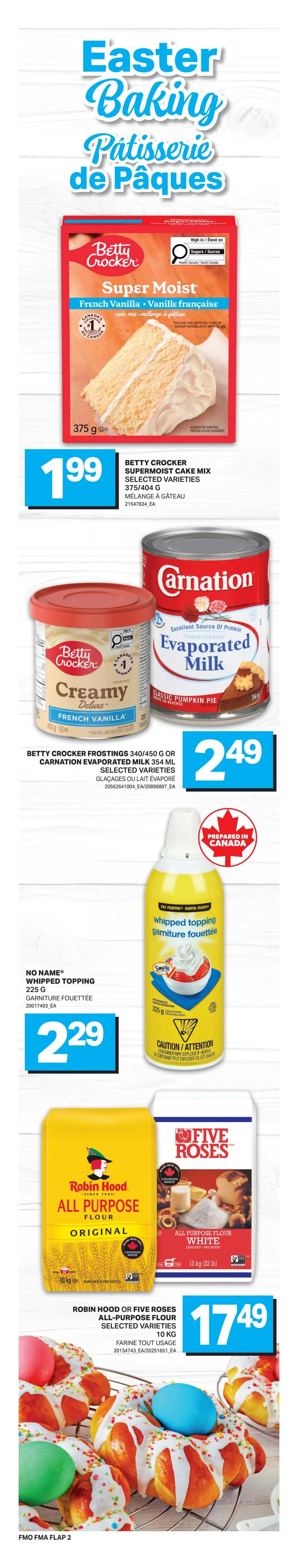 Freshmart weekly flyer specials page 3 features a variety of fresh and packaged foods. Highlights include Cook's Portion Ham at $2.79/lb, Chicken Thighs at $5.49/lb, and Beef Boneless Blade Roast at $7.99/lb. Produce options include Farmer's Market Russet Potatoes for $3.99 (10 lb bag), PC Whole Cremini or White Mushrooms for $4.29 (150-454 g), and Cantaloupe or Pineapple from Costa Rica for $2.99 each. Also featured are Naan Hummus for $2.79, PC Feta Cheese Blocks for $5.99, and PC Shrimp Platter or Nanuk Smoked Coho Salmon for $14.99. Bakery items include No Name Dinner Rolls for $2.99. Snacks and breakfast items include PC Gluten-Free or Farmer's Market Bar Cakes for $10.99, Black Diamond Bars for $4.99, and General Mills Cereal (Cheerios, Reese's Puffs) for 2/$7. Canned goods include No Name Condensed Soup for 4/$5. Beverages include Gatorade or PC Soft Drinks/Iced Tea for $5.49.