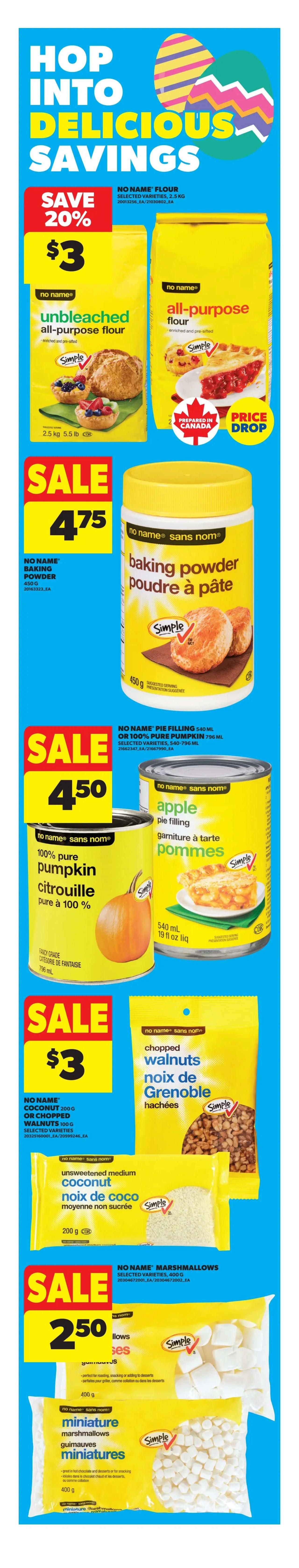 Real Canadian Superstore flyer page 2 features 'Hop Into Sweet Savings' with various Easter-themed chocolates. Multi-save offer: Cadbury, Hershey's, or Nestle Easter Singles, selected varieties, 25-42g, are 5 for $6, or $2.00 each. Save $1.00 on Reese's Solid Bunny 141g or Hershey's Bunnies 120/150g, selected varieties, for $6. Also featured is a Hershey's Cookies 'n' Creme Polka Dot Solid Bunny 120g. Save $2.00 on Lindt Gold Bunny, 100g, selected varieties, for $8. Save $4.00 on Kinder Maxi Surprise Egg 150g, Easter Variety Pack 116g, or Easter Egg Hunt Kit 186g, selected varieties, for $11. Finally, save $2.99 on Cadbury Mini Eggs Candy 875g for $18, with an offer to get 1,500 PC Optimum points ($1.50 value) back in points.