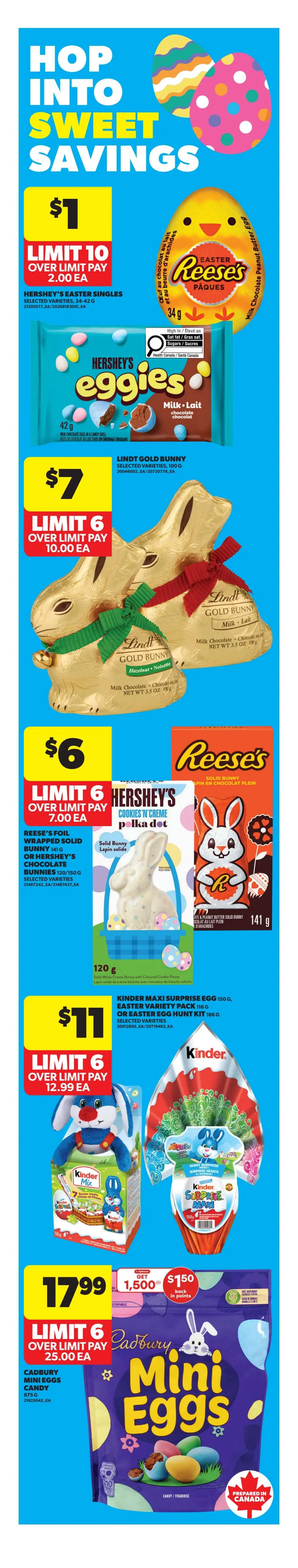 Real Canadian Superstore weekly flyer specials for Western Canada, page 4. Limited-time Deal Drop includes a PC Rectangle Acacia Serving Board for $12, 50% off or more. Sale items include Boneless Skinless Chicken Breast for $6.88/lb, Pork Sirloin, Center and Rib End Combo Chops for $2.99/lb. No Name brand items on sale: All-Purpose Flour for $1.50, Green Giant Vegetables (Niblets, Peaches & Cream) for $1.50, and Naturally Imperfect Russet or Red Potato for $7 (20 lb bag). Hot Deal on PC Fruit Frozen Strawberries for $3.97. Multi-save offer: 2 for $16 on PC Pacific Shrimp, Seaquest Whole Tilapia, and Pompano. Wonder Bread is $2.49. Campbell's Broth is $1.50. Boursin Cheese is $4.67. Tostitos Tortilla Chips are $2.97. PC Orange Juice is $6.98. Bertolli Olive Oil is $9.94. Nanak Paneer is $4.99. Kicking Horse Whole Bean Coffee is $16.99. Real Canadian Spring Water is $3. Jamieson Vitamins or Supplements are up to 50% off. Also featured is a 'FREE when you spend $300 or more' offer, with up to $25 value, including PC Express online pickup or delivery. Lindt Happy Easter Assorted Chocolates are also available. The flyer highlights a 3-day Optimum Bonus Redemption Event from Thursday, March 26th to Saturday, March 28th, with redemption options for 90,000 points for $100 off, 170,000 points for $200 off, and 300,000 points for $350 off purchases. Flyer prices are effective from Thursday, March 26th to Wednesday, April 1st, 2026.