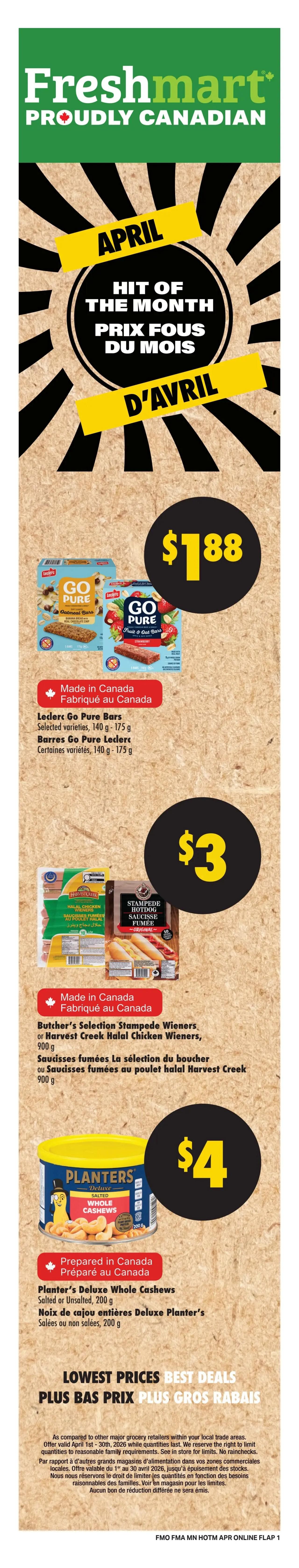 Freshmart weekly flyer specials page 2 features President's Choice products. PC Greek or Skyr Yogurt, selected varieties, 650/750 g, is on sale for $5.49. Also featured are PC Chocolate Covered Almonds, Milk Chocolate, and PC Chocolate Covered Fruits, Nuts, or Chocolate Bars, selected varieties, 250-400 g, for $8.49. PC Dinner Entrees, selected varieties, frozen, 907 g-1.13 kg, are priced at $10.99. Additionally, St-Hubert or Swiss Chalet Pot Pies, selected varieties, frozen, 650-800 g, are available for $6.99, with a free item indicated.