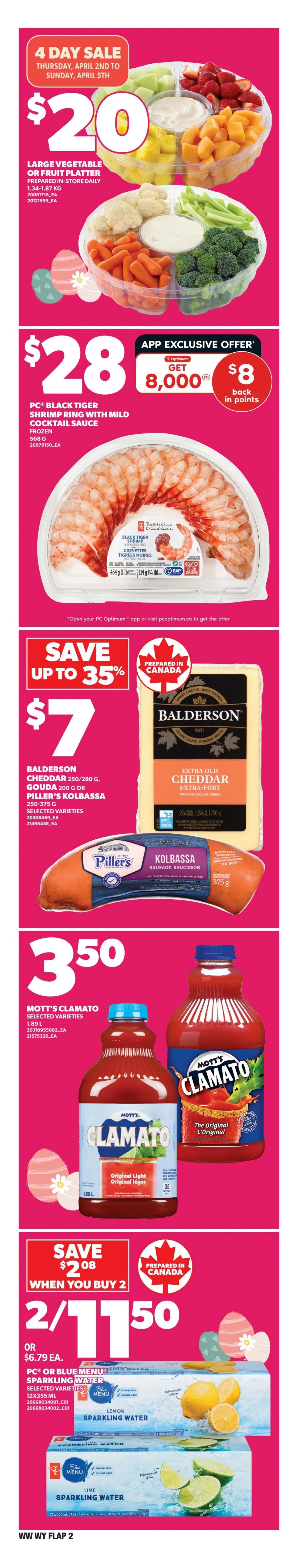 Independent flyer page 3 features a variety of grocery specials. Highlighted items include Fresh Grade A Turkey for $2.49 per pound, and Cap-Off Beef Rib Roast for $12.88 per pound, available Thursday, April 2nd to Sunday, April 5th. Other deals include PC Pacific Large Cod or Haddock for $8, Janes Ultimates Panko Breaded Fish or Chicken for $10, and Fresh Atlantic Salmon Fillets for $15 per pound. Baked in-store Ace Baguette is $3, and 8-inch pies are $6. Breyers Classic Frozen Dessert is $3. Kraft Peanut Butter is $6, with 1,000 PC Optimum points back when you spend $6. PC Roast and Ground Coffee is $20, with 3,000 PC Optimum points back. PC 100% Pure Maple Syrup is $10, with 1,000 PC Optimum points back. Cavendish Fries or Specialty Potatoes are $3, and Green Giant frozen vegetables are $3. No Name Cheese Bars or Shreds are $9.49. Save 33% on No Name All-Purpose Flour, now $3 for a 2.5 kg bag. 817 Elephant Brand Pure Basmati Rice is $13 for a 4 kg bag. PC Super Soft Bathroom Tissue is $19.99 for members and $21.99 for non-members, offering $2 in savings for members. The flyer also includes a section on helping feed families and a 'Did You Know?' fact about food bank visits.