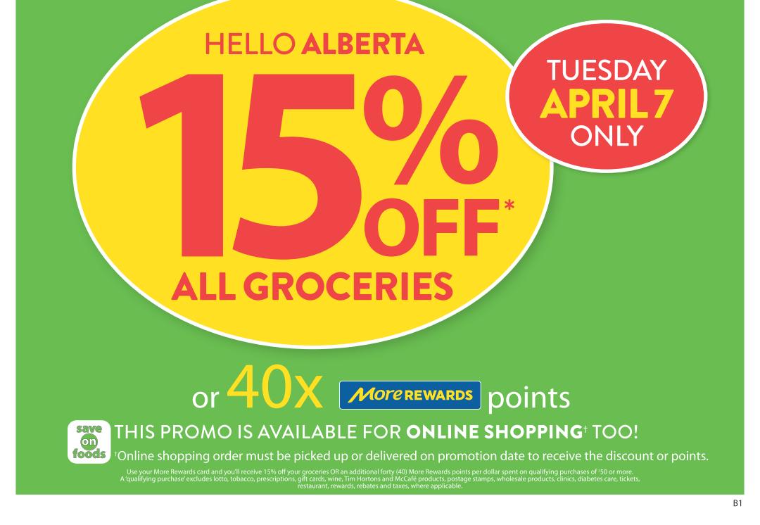 Save-On-Foods weekly flyer specials page 2, featuring 'Fresh Feasts for a Hoppy Easter'. Deals include Tuxedo Truffle Mousse Cake for $12.99, Mitchell's Heritage Bacon 1 kg for $10.99, and Mitchell's Heritage Bacon 1 kg for $12.99. Honeyglow Pineapples from Costa Rica are $4.99 each. Grade A Turkey, 5 lbs to 8 lbs, is $2.99 lb, or free with 23,000 More Rewards points redeemed. Buy 1 Get 1 Free on Pork Shoulder Butt Roast, Boneless. Organic Berry Burst includes Organic Strawberries from California, 1 lb, and Organic Raspberries from Mexico or USA, 1 pint, with a Buy 1 Get 1 50% off mix & match offer. Brussel Sprouts from Mexico or USA, 4.39 kg, are $1.99 lb. Western Family Signature Prawn Platter with Sauce, Frozen, 454g, is $13.99 each. Coca-Cola Soft Drinks, 2 Litres, are Buy 3+ for $1.49 each. Artisan Potato Bread, Selected Varieties, 450g, is $3.99 each. Chapman's Premium Ice Cream, Also Novelties, Selected Varieties, 500 mL or 8 x 150 mL, is $3.99 each. Western Family Shredded Cheese, Selected Varieties, 320g, is $4.99 each. Plus, a 'Mystery Gift' offer with 'Gifts from 100 up to... One Million Points!' for More Rewards members.