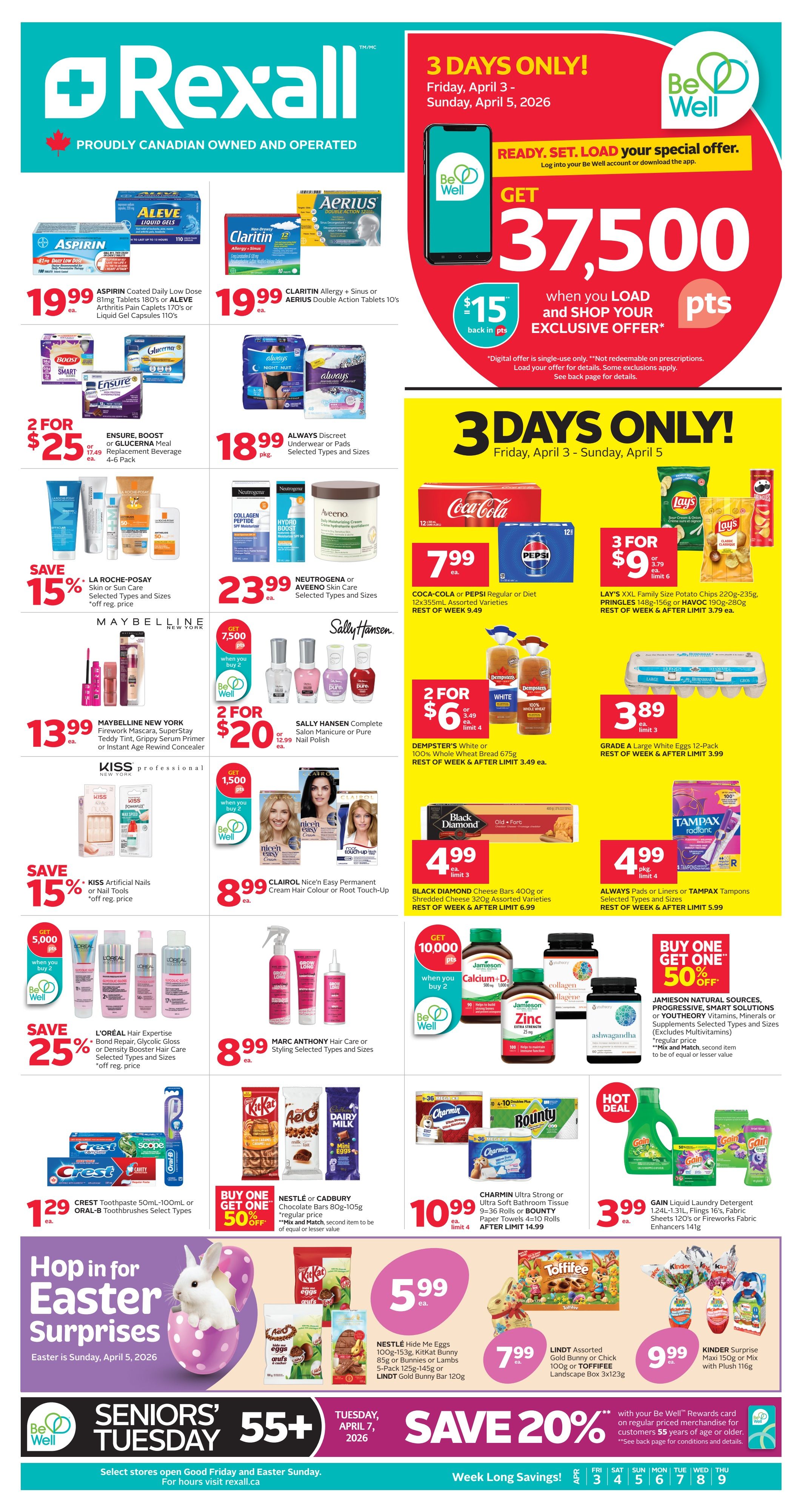 Rexall flyer banner proudly Canadian owned and operated, celebrating 120 years of caring for Canada's health.