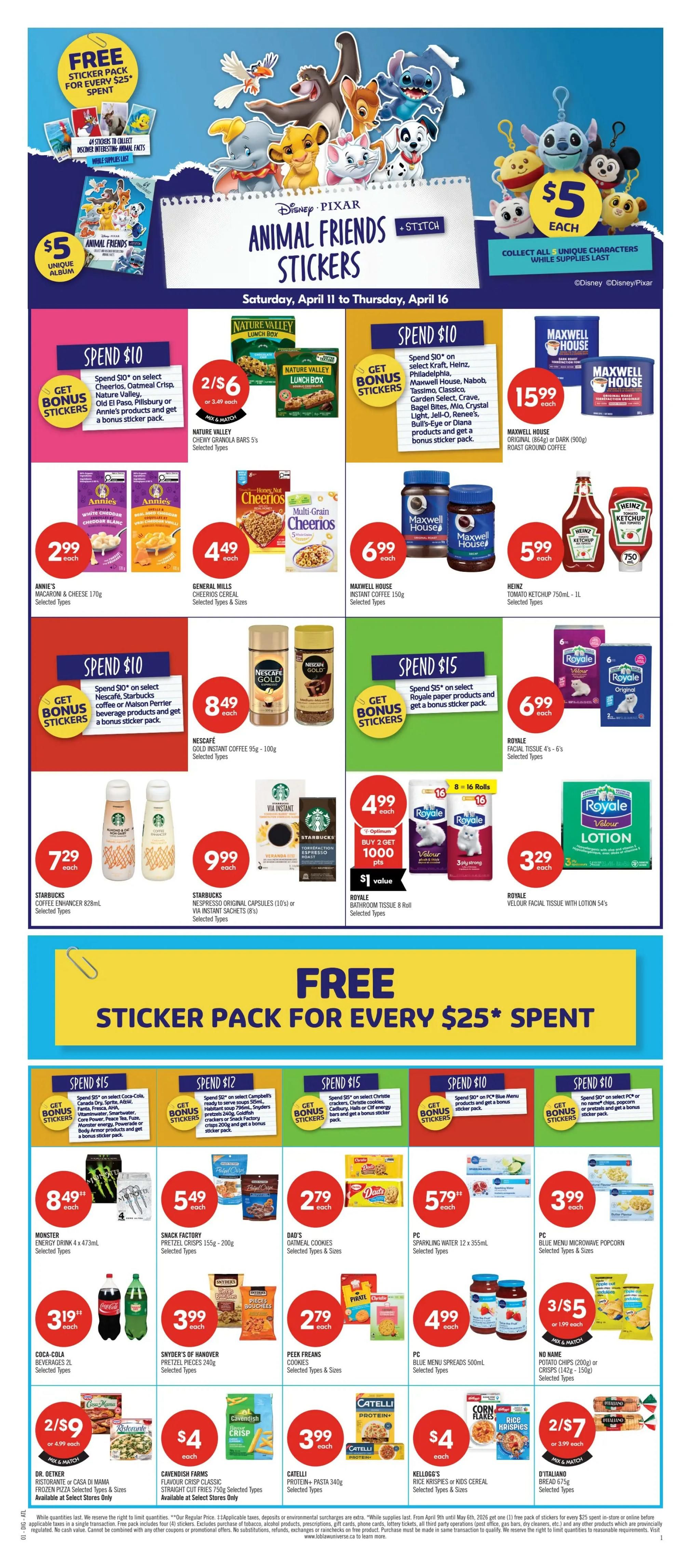 Shoppers Drug Mart flyer page 4, featuring electronics and accessories from April 11 to April 16. Deals include Beats Solo 4 On-Ear Wireless Headphones for $279.99 each or $139.99 with 100,000 Optimum Points. Apple AirPods 4th generation with Active Noise Cancellation are $274.99 each or $134.99 with 100,000 Optimum Points. Apple AirPods Pro 3rd generation with Charging Case are $359.99 each or $59.99 with 200,000 Optimum Points. Apple AirTag 4's are $129.99 each or $64.99 with 50,000 Optimum Points. Get up to 20% off selected Skullcandy Earbuds or Headphones. Save up to 30% off selected Maxell Bluetooth Speakers, Sony or Maxell Headphones. Also, find up to 30% off selected iStore Mobile Accessories, including multi-port power cubes, comfort fit earbuds, and USB-C charge & sync cables. Deals on selected Geeni Smart Home Accessories include up to 20% off the Outdoor Duo, Prisma 1050, and Scope 2K. Finally, get up to 30% off Kingston 64GB Micro SD cards or USB Data Travelers (2x) 64GB USB Data Travelers.