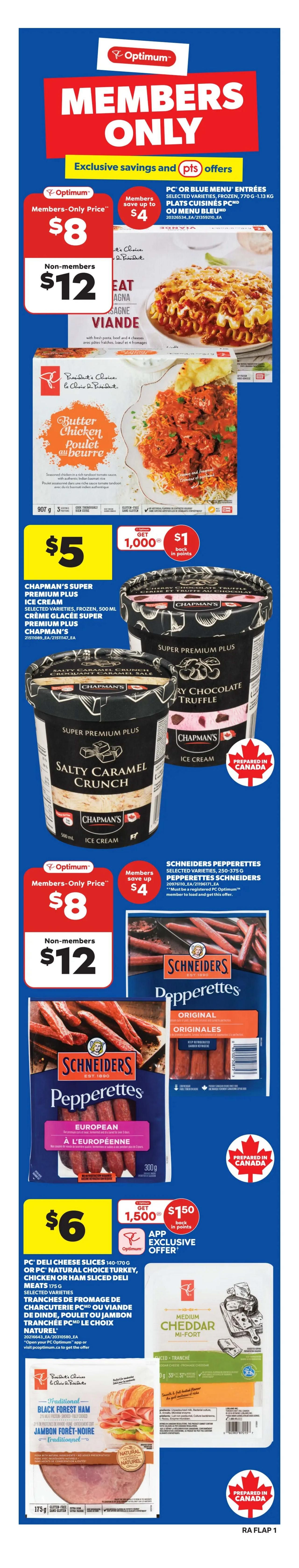 Atlantic Superstore weekly flyer specials, page 2. Featured products include No Name Naturally Imperfect sliced strawberries, 300g, for $3. Also, No Name Vanilla Ice Milk, 1.65L, for $4. Rooster Coconut Milk, selected varieties, 398 mL, is available for $1.50. PC Organics Unsweetened Apple Sauce, 6x100 mL, is priced at $4. Finally, PC Organics Quick Rolled Oats, 1kg, are on sale for $5.