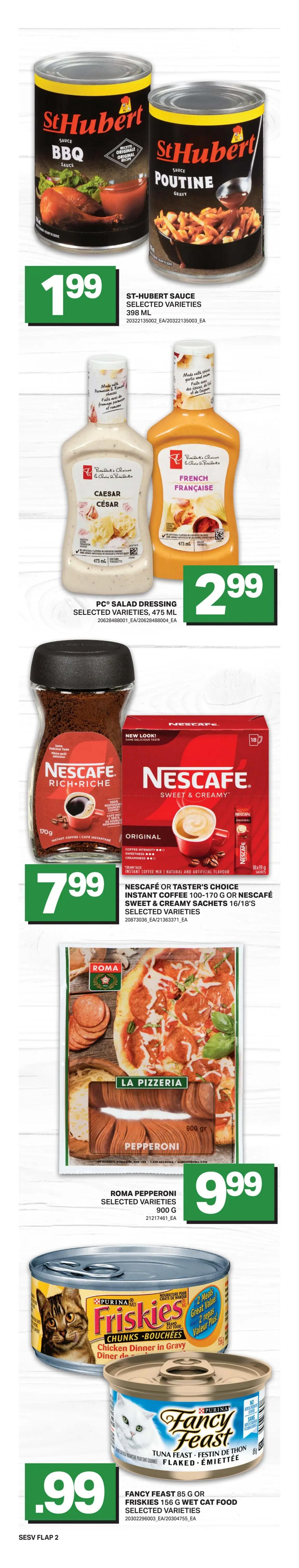 Freshmart weekly flyer specials page 3 features Lean Ground Beef Family Size for $5.99/lb. Janes Breaded Chicken, including Pub Style Popcorn Chicken and Chicken Strips, is $7.49 for 700g. Farmer's Market Mini Cucumbers are $2.29. Strawberries from the USA or Mexico are $3.79 for 454g. PC Pacific Large White Shrimp Peeled, Raw or Cooked, is $5.99 for 400g. Farmer's Market Muffins are $5.99 for selected varieties. Oasis, Del Monte or Arizona Juice or PC Soft Drinks are $1.49 for 2L. Christie Crackers, including Triscuit and Ritz, are 2 for $5 or $2.50 each for 30-200g. No Name Peanut Butter is $3.99 for 1kg. PC Frozen Fruit is $3.99 for selected varieties (300-600g). Simply Orange Juice or Cranberry Cocktail is $4.49 for 1.36/1.54L. Tide Laundry Detergent or Downy Fabric Softener is $5.99. April Hit of the Month specials include Leclerc Go Pure Bars for $1.88, Butcher's Selection Stampede Wieners or Harvest Creek Halal Chicken Wieners for $3, and Planters Deluxe Whole Cashews for $4.