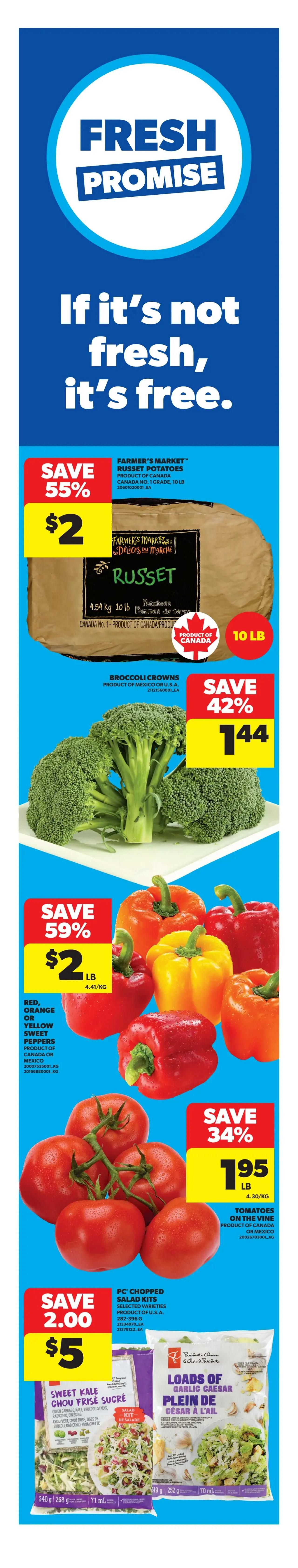 Real Canadian Superstore flyer page 2 features Kraft products and PC Optimum points. Save up to 20% on Kraft Salad Dressing or Heinz Mayonnaise Dipping Sauce, get 500 points. Kraft Salad Dressing 425 mL or Heinz Mayonnaise Dipping Sauce 340 mL selected varieties. Sale: $5 for Heinz Ketchup 750 mL or 1 L, get 1,000 points back when you spend $5. Pure J.L. Kraft Salad Dressings 355 mL selected varieties are on sale for $5, get 500 points. Bull's-Eye BBQ Sauce 425 mL or Diana Sauce 500 mL selected varieties are on sale for $3.50, get 500 points. Kraft Singles Original Cheddar 22 slices, 410 g is on sale for $4.50, save 18%, get 500 points. Mio, Kool-Aid, Crystal Light, Tang Water Enhancers 48 mL, Crystal Light 24-56.6g or Kool-Aid Jammers 10x180 mL selected varieties are only $3.50.