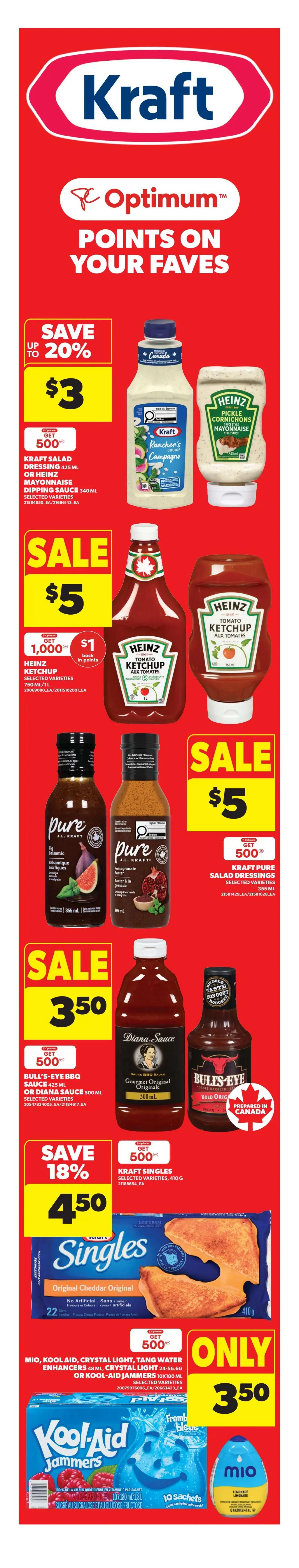 Real Canadian Superstore weekly flyer specials for Ontario. Page 3 features a Deal Drop on a PC Salad Spinner for $15. Chicken wings split or bone-in, skinless chicken breast are on sale for up to 48% off at $3.99 per pound. Pork loin centre cut chops or roast are up to 52% off at $3 per pound. No Name or PC Free From Bacon is on sale for $5, with a $1 offer when you get 1,000 PC Optimum points. Heinz Beans or Pasta are $1.25. Earn 25,000 PC Optimum points for every $100 spent on small appliances, toys, patio & BBQ, home, baby, cosmetics, health & beauty, pharmacy, apparel, pet food & accessories, with a $25 back in points offer. A 5+1 burner grill is $345, limit 3. PC Pacific Large White Shrimp or frozen peeled or raw zipperback shrimp are 2 for $16. Unico Pasta Sauces are up to 33% off at $2. PC Orange Juice, Lemonade or Tea is $4. Real Canadian Natural Spring Water is $3. Gatorade Sports Drink is on sale for $21.50. PC Super Soft Bathroom Tissue Club Pack is $19.99 for 30-100 rolls. Jamieson Vitamins or Supplements are on sale. Finish Dishwasher Tabs are up to $6.00 off. Huggies Little Movers Diapers are $35 for a 40-100 pack. Spend $25 and get a free Disney Pixar sticker pack with a unique album available for $5.