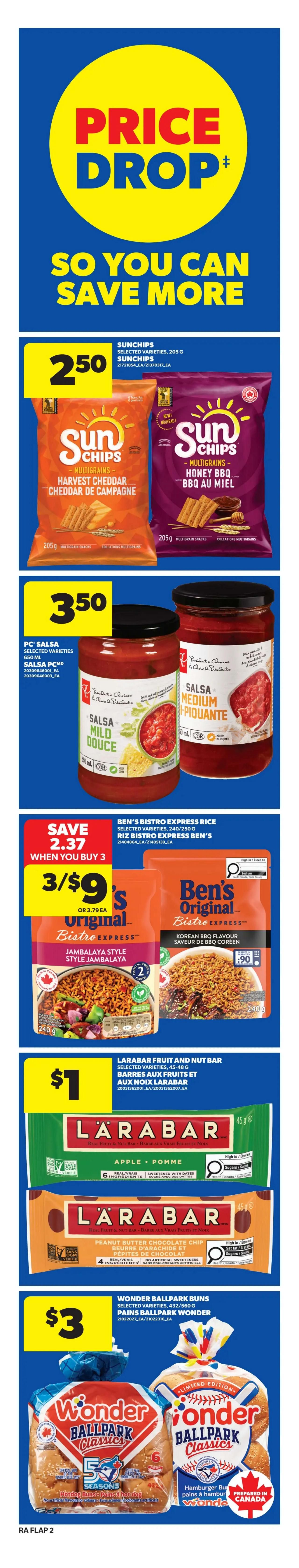 Atlantic Superstore weekly flyer specials for April 23rd to April 29th, 2026. Page 3 features a Deal Drop on a PC Salad Spinner for $15. Medium ground beef is on sale for $5.44/lb, saving 22%. Chicken drumsticks are $2.99/lb. Fresh strawberries are $3/lb, saving up to 40%. Farmer's Market Mandarins are $4/2 lb bag, saving up to 33%. Broccoli crowns are $2, saving up to 20%. Seaquest Colossal Pacific White Shrimp is $6.50. Breyers Ice Cream is $4, saving up to 33%. Danone Activia Yogurt or PC Orange Juice 2.5L is $6.50, save up to $1.00. PC Frozen Vegetables or Cavendish Farm Frozen Potatoes or Onion Rings are $3, saving up to 36%. Black Diamond Cheese Bars are $4.88, saving up to $1.60. Kettle Brand Potato Chips are $3. PC Cooking Sprays, Banana Pepper Rings, Olives or Cornichons are $4.50. President's Choice Scoop Shop Ice Cream is $5 with an app exclusive offer when you buy 2 and get 3000 PC Optimum points.