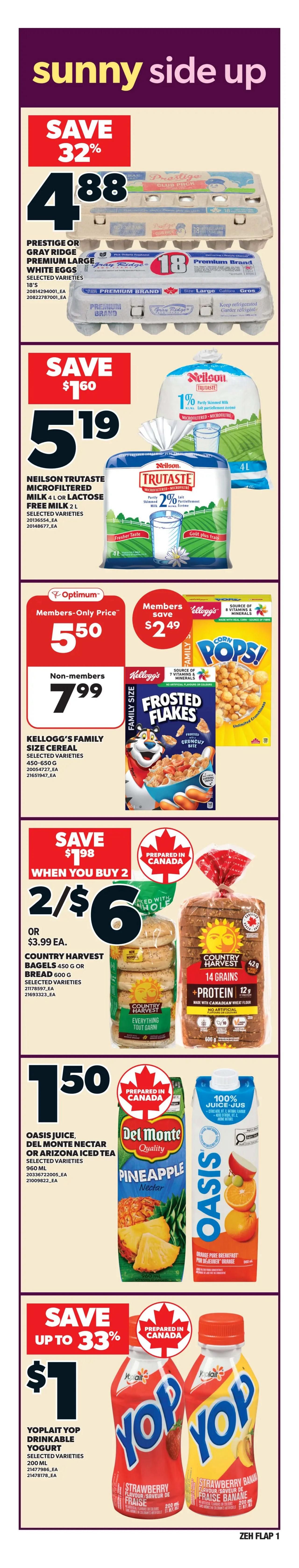 Zehrs weekly flyer specials page 3. Featuring From Our Chefs™ Service Case Ham at $3.25/100g, prepared in Canada. PC Splendido Parmigiano Reggiano Cheese is on sale for $4.40/100g, a saving of $1.05/100g. Christie Cookies, including Oreo and Chips Ahoy!, are $3.75 each for selected varieties, 224-303g. Kettle Brand Potato Chips, selected varieties 156/198g, are $2.50 for members and $3 for non-members. No Name® Tomato, Cream of Mushroom, Vegetable or Chicken Noodle Soup, or Ravine Mushrooms are $1 each. No Name® Pasta, selected varieties 900g, including elbow macaroni and spaghetti, are $2 each.