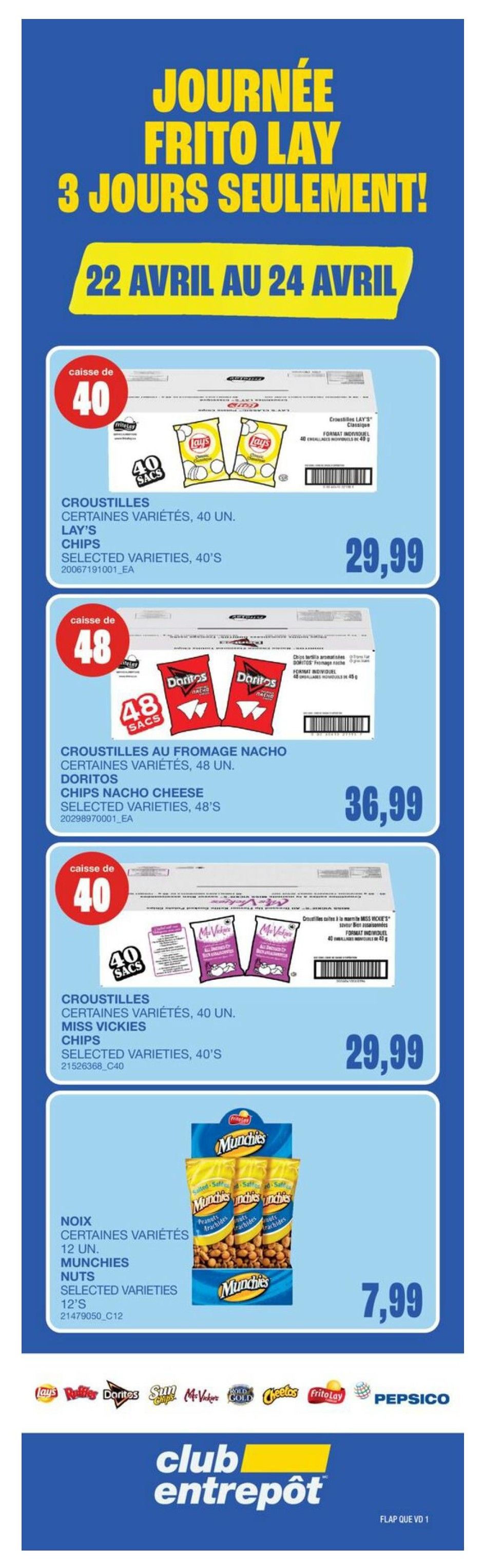 Wholesale Club flyer specials for April. Featured products include Go Pure Leclerc bars, available in various flavours, 140g - 175g, for $1.88. Also, Harvest Creek smoked chicken halal sausages or butcher selection smoked sausages, 900g, for $3. Planters Deluxe whole cashews, salted or unsalted, 200g, for $4. The flyer highlights 'Crazy Prices of the Month' and 'Lowest Price, Biggest Savings' with offers valid from April 1st to April 30th, 2026, while supplies last.
