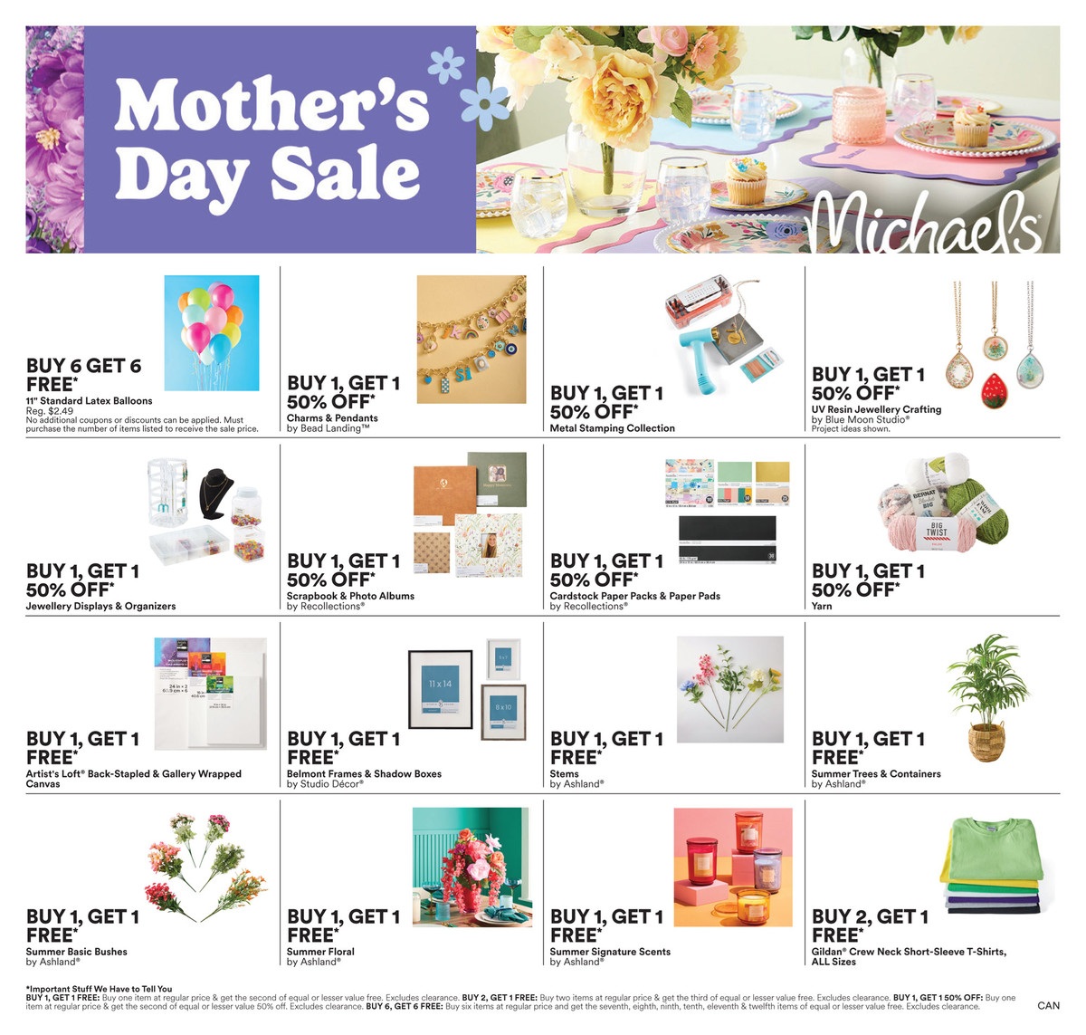 Michaels flyer featuring the Jonathan Adler x Michaels limited-edition collection. The page showcases various decorative items including vases with geometric patterns, framed artwork with butterflies, beetles, and a horse motif, all in vibrant blue and yellow tones. A central call-to-action reads 'Limited-edition collection. Get it while you can!' with a 'Shop Now' button.