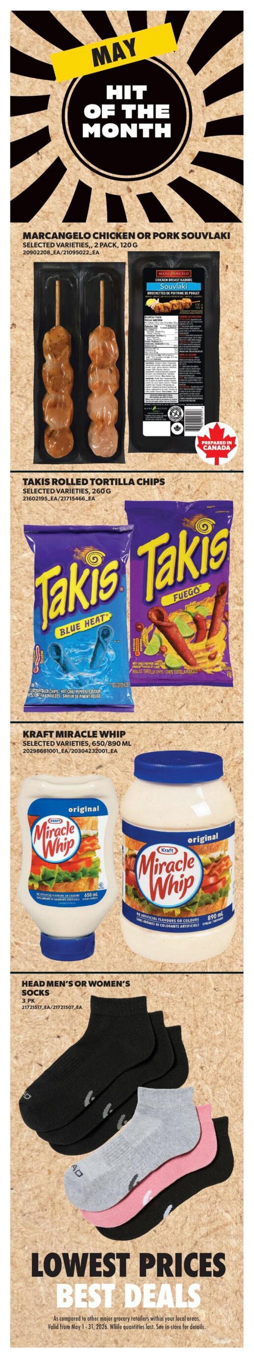 Wholesale Club weekly flyer specials page 2. Featuring Lean Ground Beef and Pork for $5.79 per lb. Raspberries are $4.98. Chicken Drumsticks are $2.49 per lb. Cracker Barrel Double Cheddar Cheese Bars or Shreds are $5.97 with a limit of 4. Seaquest Cod, Sole, Tilapia, Basa, Haddock, Wild Pollock or Pink Salmon Fillets are $7. Country Harvest Bread or Bagels are $2.98. Classico Pasta Sauce (Sweet Basil, Marinara, or Alfredo) is $2.97 with a limit of 4. Italpasta Selected Varieties are $1.97 with a limit of 4. PC Orange Juice, selected varieties, 2.5L, is $7. Unico Chick Peas, Beans, Lentils 540 ml or Tomatoes 796 ml are $1.39 with a limit of 4. No Name Novelties Fudge Bars or Ice Cream Sandwiches are $11 for a club size pack. Tide Liquid Laundry Detergent, Downy Fabric Softener, or Bounce Dryer Sheets are $9.97 with a limit of 4.