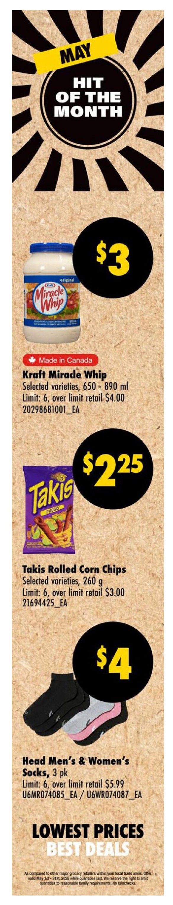 Wholesale Club flyer specials page 2, featuring 'Fresh Deals of the Week' valid for 7 days only, from Thursday, May 14 to Wednesday, May 20, 2026. On sale: Donair Meat Cone, uncooked, 15.5 kg, frozen for $159.99. Strawberries, product of U.S.A., 1 lb, for $4.49. Red Onions, product of U.S.A., 25 lb, for $29.99.