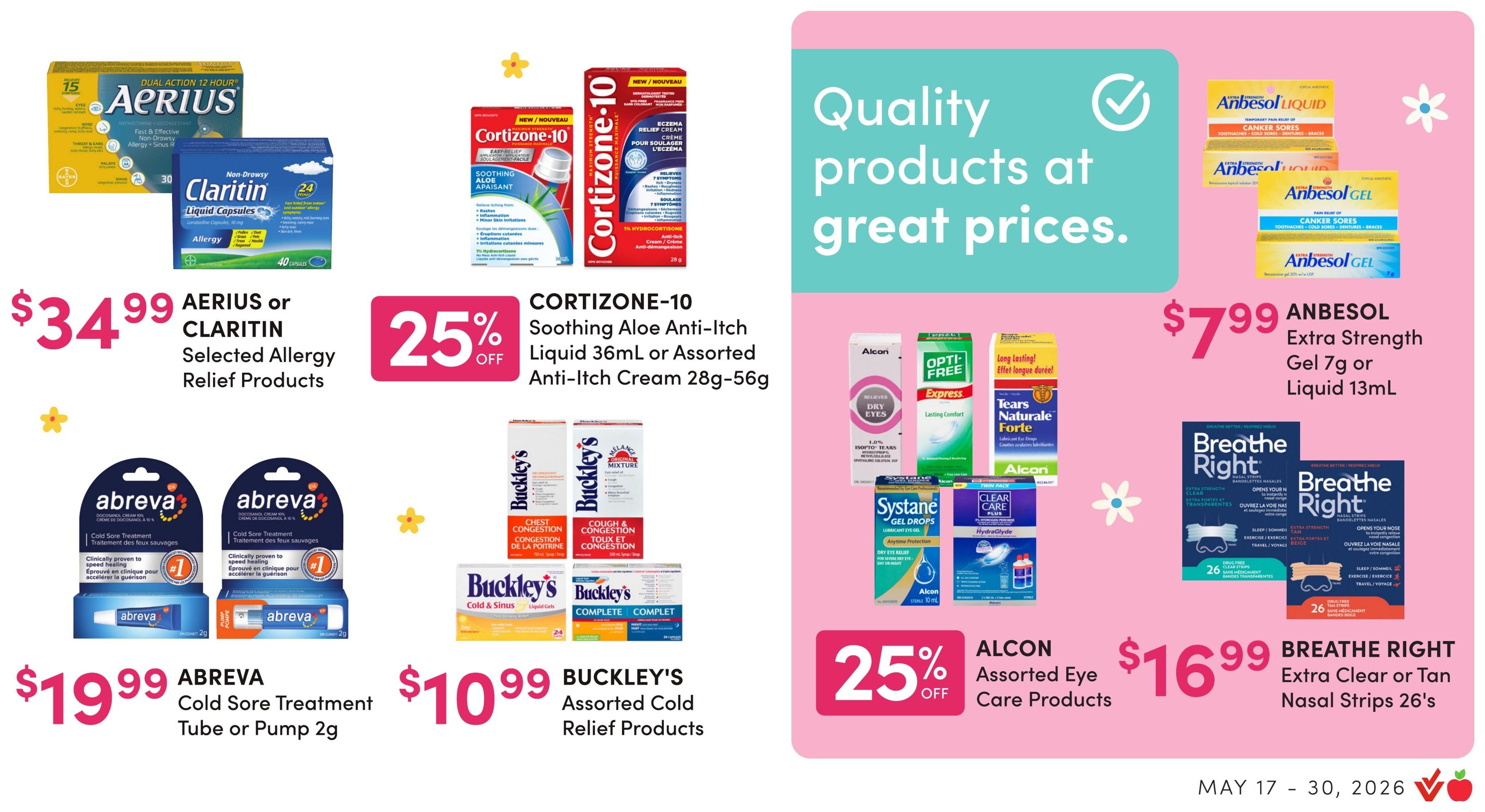 Value Drug Mart flyer page 4 features Western Family products. Get 2 bottles of Western Family Assorted Soda 2L for $3.00. Western Family Selected Pain Relief Products are $9.99, including Ibuprofen caplets and muscle & back pain relief. Western Family Coffee Whitener 1kg or Assorted Coffee (300g-340g or 12 pods) is $13.49. Western Family One Step Pregnancy Test (2 tests) is $3.99. Western Family Selected Stomach Aids are $6.99. Western Family Assorted Liquid Laundry Detergent 2.72L is $10.49. Western Family Clear Multi-Use Bags (20's), Recycling Bags (30's), or Strong Garbage Bags (40's) are $8.99. Flyer valid May 17 - 30, 2026.