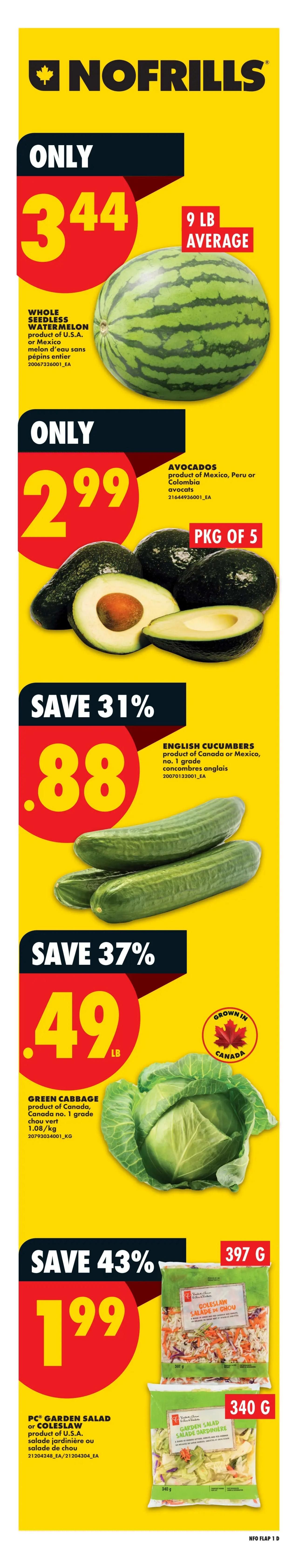 No Frills Ontario flyer page 2, featuring specials from Thursday, May 21 to Wednesday, May 27, 2026. Highlights include Swiss Chalet or Montana's Ribs for $8.99, Halal Lean Ground Beef for $10.88 (save 30%), Pork Tenderloin for $3.25/lb (save 50%), and Marcangelo Dinner Sausages or Italian Grinds for $3.99 (save 46%). Also featured are Tropicana Orange Juice or Pure Leaf Tea for $4, Hereford Luncheon Meat for $1.50 (save 50%), and Allen's Drink Boxes or Gatorade Sport Drinks for $5.50. App exclusive offers include Gallo Extra Virgin Olive Oil for $6.99 (member price) or $7.99 (non-members), saving $1. Breyers Creamery Style Ice Cream or PC Frozen Fruit for $4 with a 1,000 Optimum points offer, valued at $1. Spend $1 on fresh berries and earn 20% back in points. Tide Simply Liquid Laundry Detergent 2.72 L or Fleecy Fabric Softener 3.5 L are on sale for $7.99 for 70 loads.