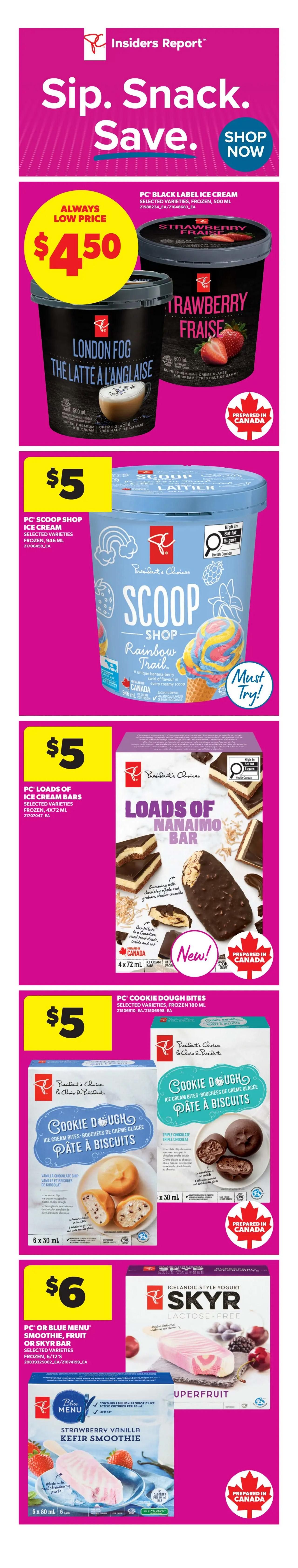 Real Canadian Superstore weekly flyer specials for Western Canada. Page 4 features a Deal Drop with 50% off or more on PC Stainless Steel Bowl Set for $15. Hot Deals include Sirloin Tip Steak or Roast at $8.88/lb and Fresh Chicken Drumsticks at $2.49/lb. Sale items include Green or Red Seedless Grapes for $2.99/lb. A Sunny Black Friday event offers 25,000 PC Optimum points (worth $25) for every $100 spent on small appliances, toys, electronics, home, patio, BBQ, baby, cosmetics, health & beauty, apparel, and pet food & accessories. Other sales include Seaquest Fish Fillets for $6.50, Mitchell's or Schneiders Pepperettes for $7 or $11, PC 100% Apple-Grape or Strawberry-Banana Juice Boxes or PC Blue Menu Fruit Drink Boxes for $2.50 with a limit of 6, and Astro Yogurt Tubs for $3.27. No Name Light Tuna is 98¢ with a limit of 6. An app-exclusive offer on No Name Ice Cream Sandwiches or Bars is $11, with a bonus of 3,000 PC Optimum points. Real Canadian Natural Spring Water 24x500mL is on sale for $2.99. Samyang Buldak Ramen Instant Noodles 5's are $6.98 with a limit of 4. Purex Bathroom Tissue 12/24=48 rolls are $11.97 with a limit of 4. Bertolli Olive Oil is $9.99 with a limit of 4. President's Choice is offering free sampling of PC Splendido Parmigiano Reggiano cheese on June 13th at 12 PM. Flyer prices are effective from Thursday, June 11th to Wednesday, June 17th, 2026.
