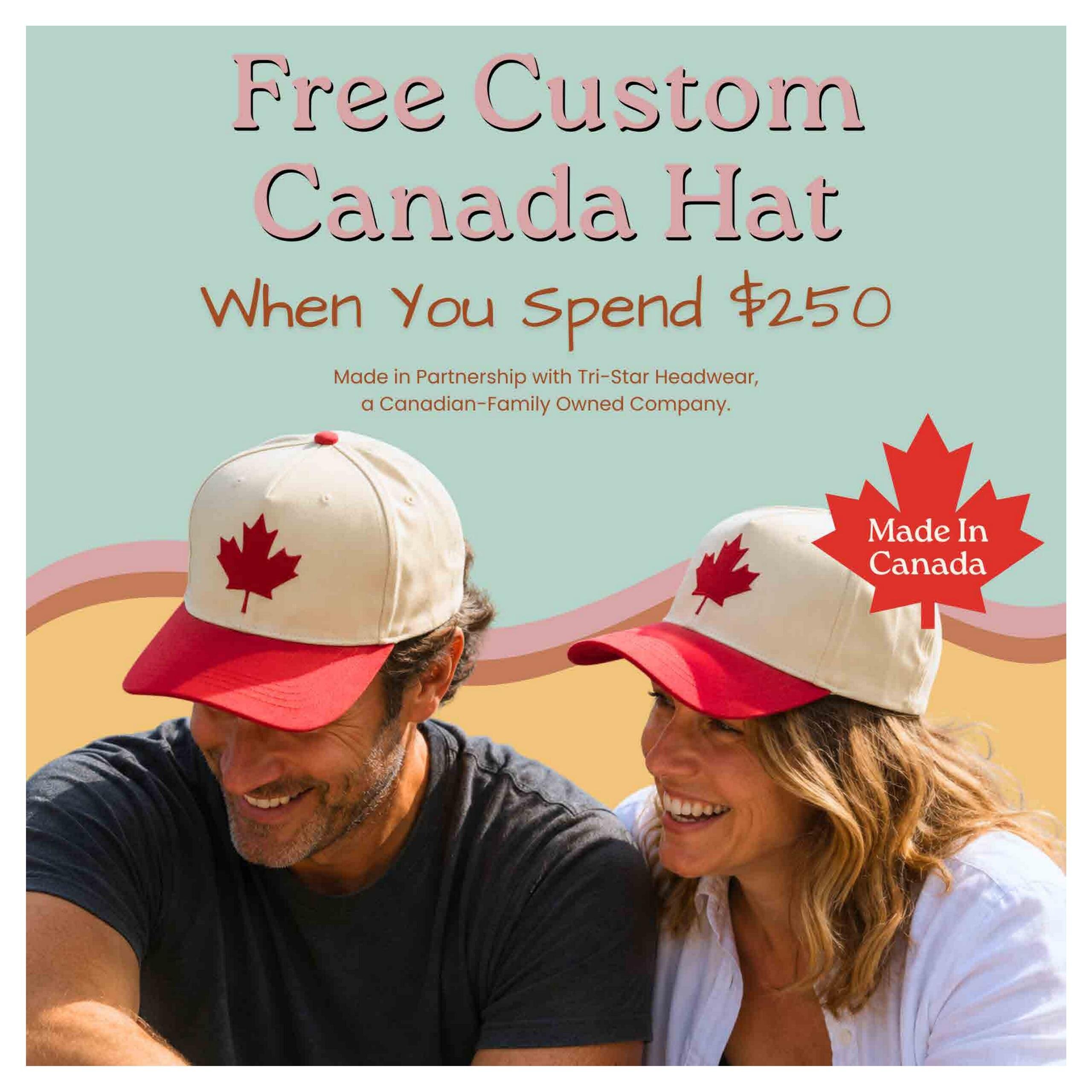 Goodness Me! flyer, page 4: Special offer for a free custom Canada hat when you spend $250. The hat is made in partnership with Tri-Star Headwear, a Canadian-family owned company, and features a red maple leaf design. The offer is valid from June 10 to June 16, 2026.