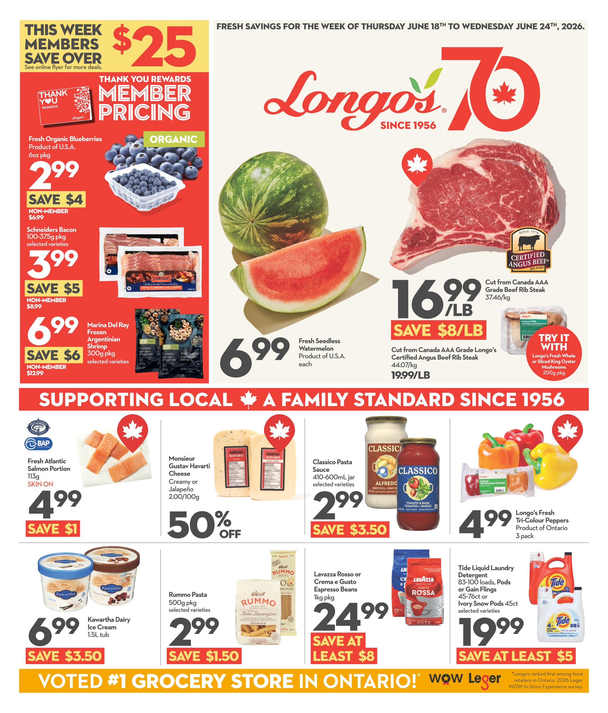 Longo's 26th Anniversary Lobster Fest featuring 2 Days Only deals on Friday, June 19 & Saturday, June 20. Special pricing on lobsters: Cannery grade, 280-400g, the perfect appetizer, for $10.99 each. Markets grade, 440-640g, surf 'n' turf size, for $18.99 each. Selects grade, 690-1000g, the ultimate main, for $29.99 each. All offers available while quantities last and applicable to items on this page only.