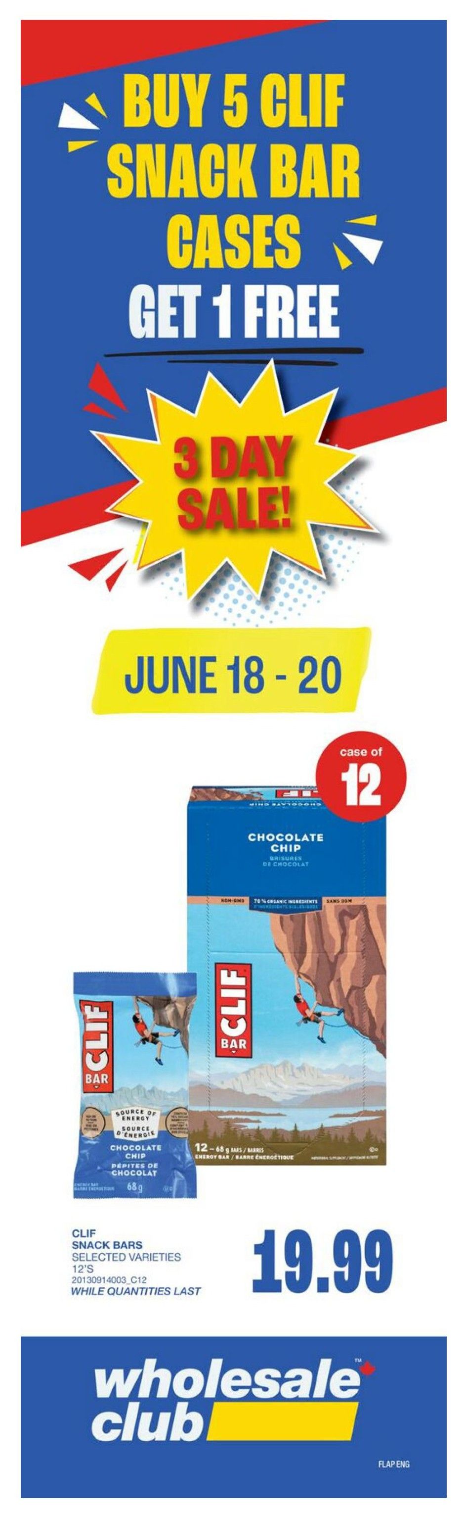 Wholesale Club weekly flyer specials for June 18th to June 24th. Featuring 7 Days Only deals. Offers include Kinder Bueno 20's for $29.99 with a $2.50 value offer. Powerade Sports Drink, selected varieties, 710 mL, is $1 for Optimum members (non-members pay $1.49), with members saving 49 cents. Springer's Meat All Beef Wieners, fully cooked and frozen, 3 kg, are $49.99 with $10 savings. No Name Naturally Imperfect Mangoes, Red 3 lb or Ataulfo 2 lb, product of Mexico, are $4.99. Indian Eggplant, product of U.S.A., 8 lb, is $19.99.