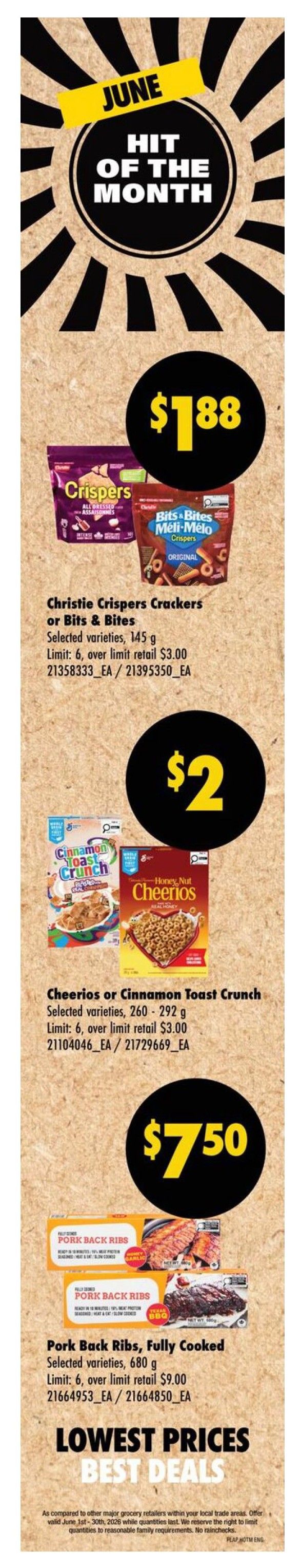 Wholesale Club flyer, page 3. Special 3-day sale from June 18-20. Buy 5 CLIF Snack Bar cases and get 1 free. Featured product is CLIF Snack Bars, selected varieties, 12 bars per case, priced at $19.99. Offer valid while quantities last.