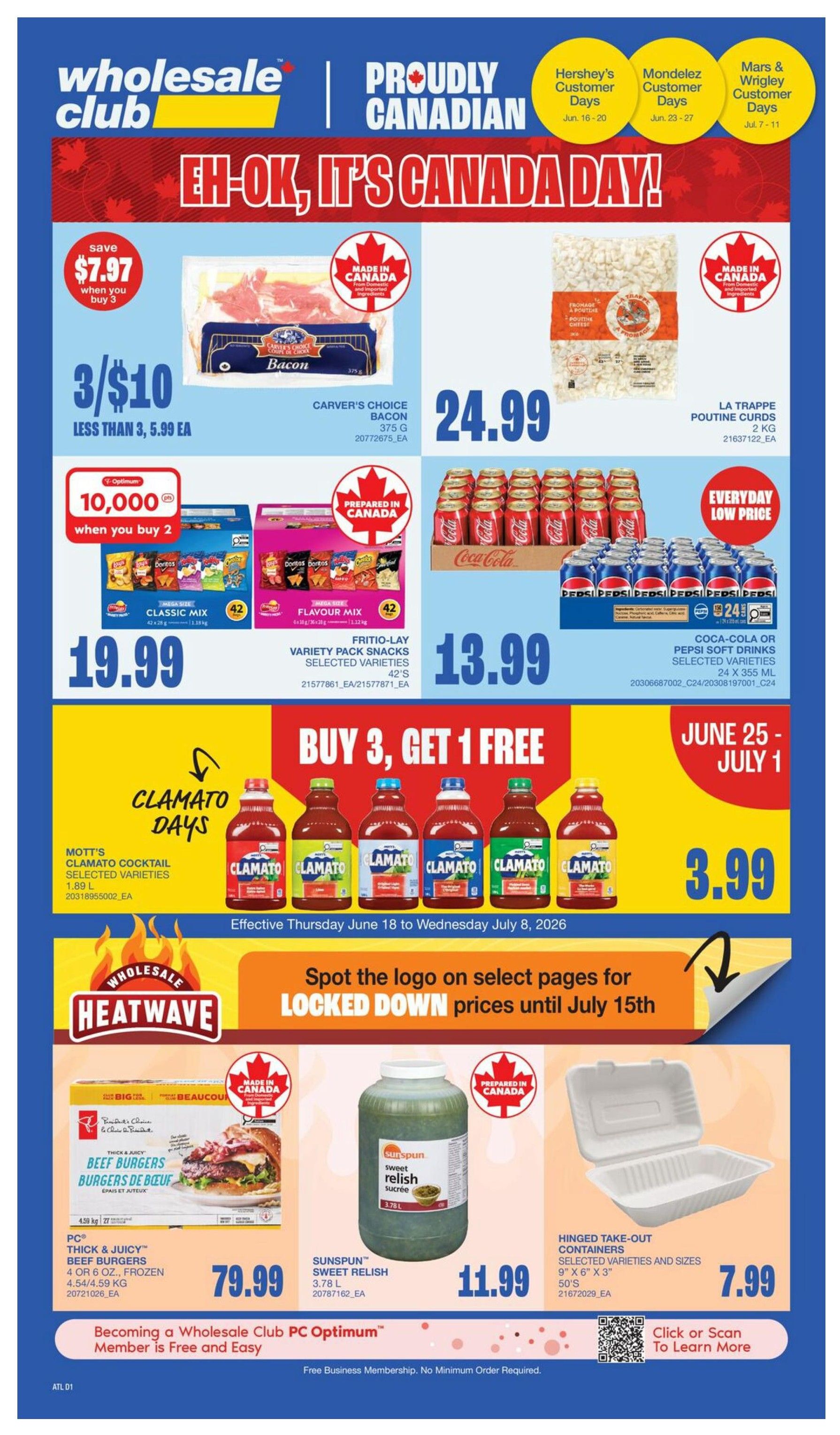 Wholesale Club Atlantic Canada flyer. Hershey's Days are on from June 16 to June 20. Get 10,000 Optimum points when you buy 7 boxes of Hershey's King Bars, selected varieties, or Hershey's Chocolate Singles, selected varieties. Also featured is a case of 16 Reese's Big Cup King Size Chocolate Bars, selected varieties, for $24.79.