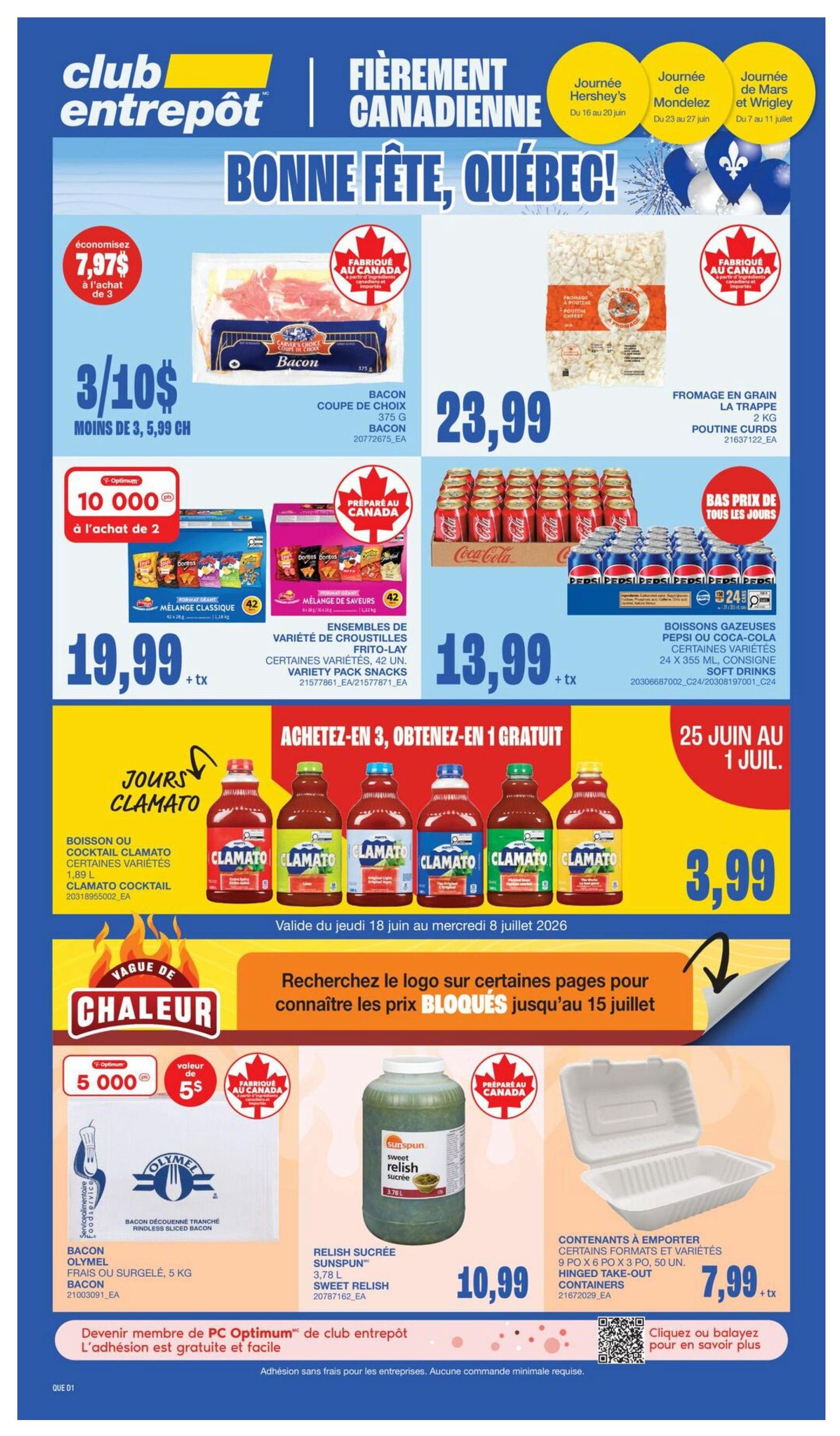 Wholesale Club flyer featuring Hershey's Days, valid June 16 to June 20. Get 10,000 Optimum points when you buy 7 boxes of Hershey's Giant Size bars, assorted varieties. Also, get 10,000 Optimum points when you buy 7 boxes of individual Hershey's bars, assorted varieties. Reese's Big Cup King Size bars, assorted varieties, are available in a case of 16 for $23.99. The flyer also shows boxes of Oh Henry! 2-packs and Hershey's Cookies 'n' Creme bars.